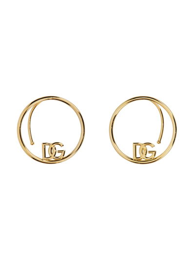 Shop Dolce & Gabbana Dg Logo Hoop Earring In Oro