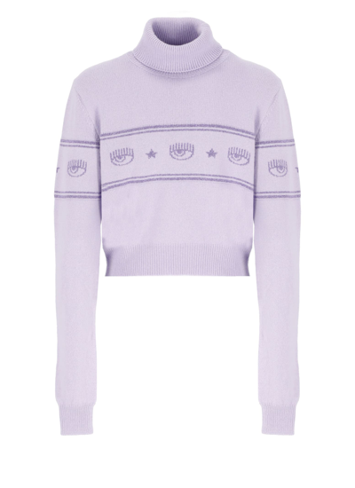 Shop Chiara Ferragni Maxilogomania Lurex Sweater In Violet Tulle