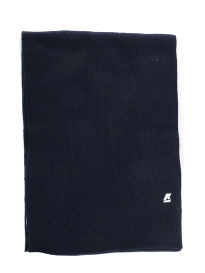 Shop K-way Etienne Scarf In Ribbed Wool In Blu Scuro