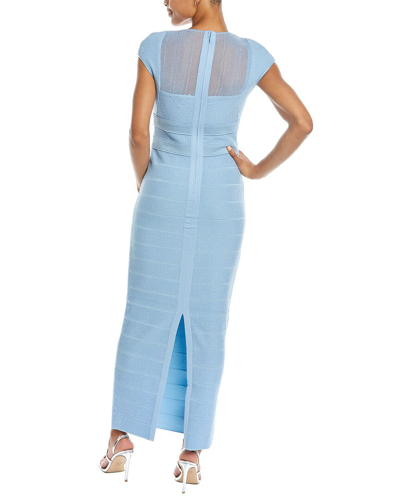 Shop Herve Leger Sheer Bustier Cropped Gown In Blue