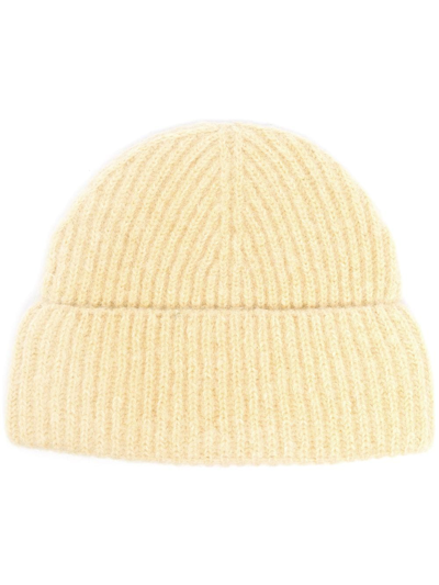 Ribbed-knit Beanie Hat In Yellow