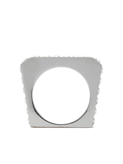 Shop Saint Laurent Crystal-embellished Hexagon Ring In Silver
