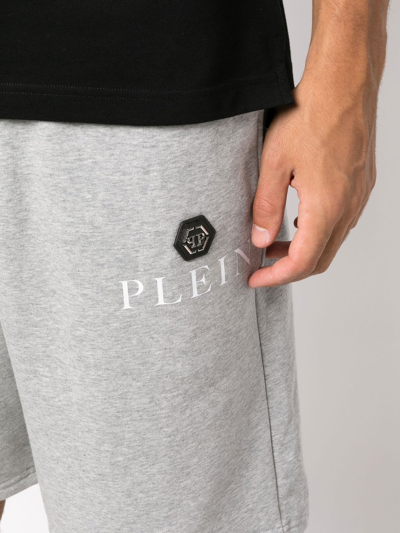 Shop Philipp Plein Logo-patch Drawstring Track Shorts In Grey