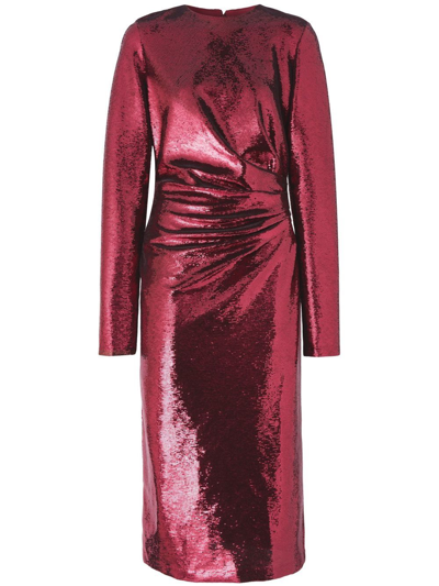 Shop Burberry Aurora Gathered-detail Sequin Midi Dress In Red
