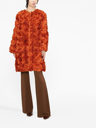 Shop Erdem Floral-appliquéd Silk Coat In Orange