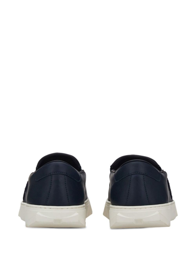 Ferragamo Gancini Leather Slip-on Sneakers In Blue