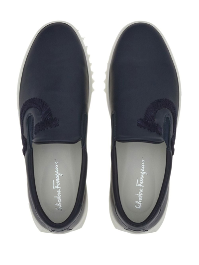 Ferragamo Gancini Leather Slip-on Sneakers In Blue