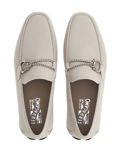 Ferragamo Driver Gancini-ornament Loafers In Neutrals