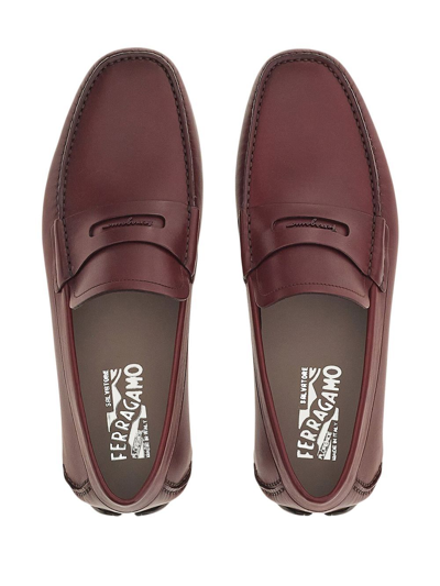 Ferragamo Driver Signature Ornament Loafers In Red