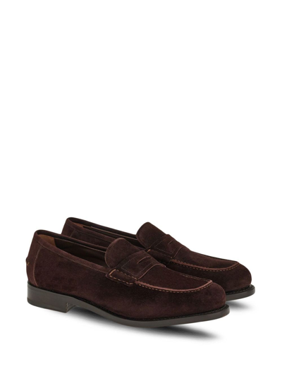 Ferragamo Penny Almond Toe Loafers In Brown