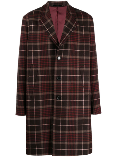 Paul Smith Gents Check-print Wool Coat In Dark Brown | ModeSens