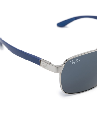 Shop Ray Ban Engraved-logo Square-frame Sunglasses In Blue