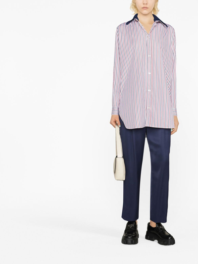 Shop Plan C Stripe Long-sleeved Shirt In White