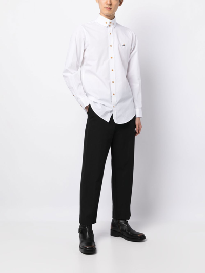 Shop Vivienne Westwood Embroidered-orb Button-up Shirt In White
