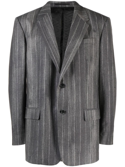 Shop Versace Pinstripe Single-breasted Blazer In Grey