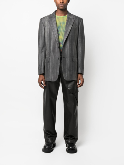 Versace Pastel Pinstripe Wool Blazer In Grey