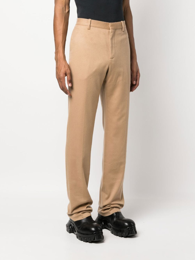 Shop Off-white Slim-cut Tailored Cashmere Trousers In Brown