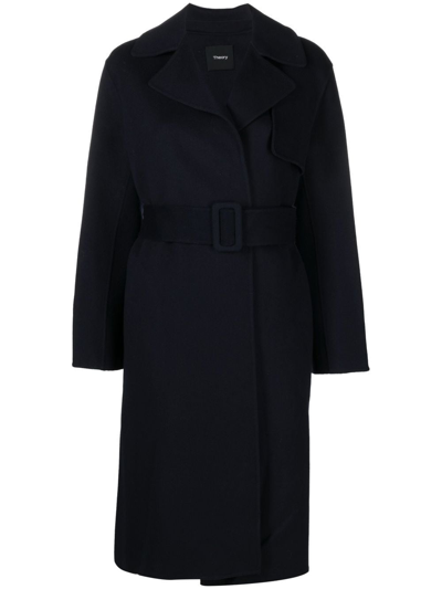 Shop Theory Belted Wrap Trench Coat In Blue