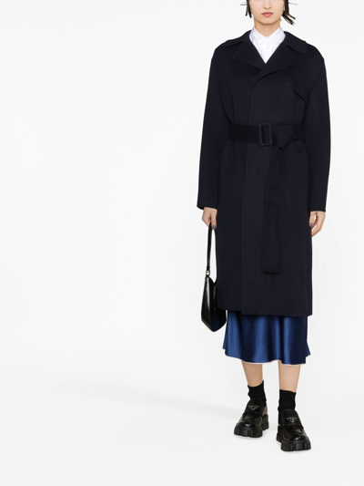 Shop Theory Belted Wrap Trench Coat In Blue