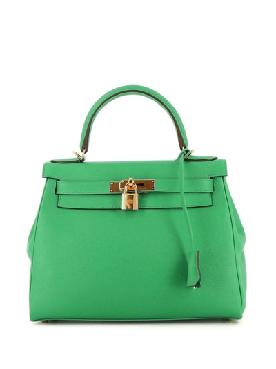 Pre-owned Hermes 2022  Kelly 28 Two-way Handbag In Green