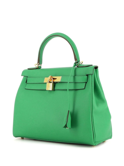 Pre-owned Hermes 2022  Kelly 28 Two-way Handbag In Green