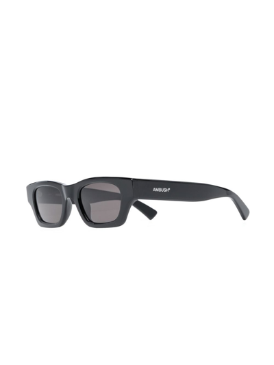 Shop Ambush Ray Rectangle-frame Tinted Sunglasses In Black Dark Grey