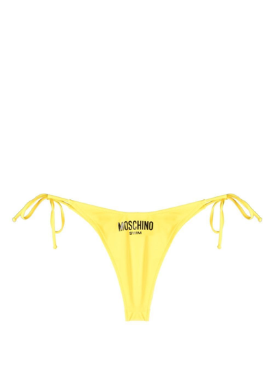 Shop Moschino Logo-patch Bikini Bottoms In Yellow