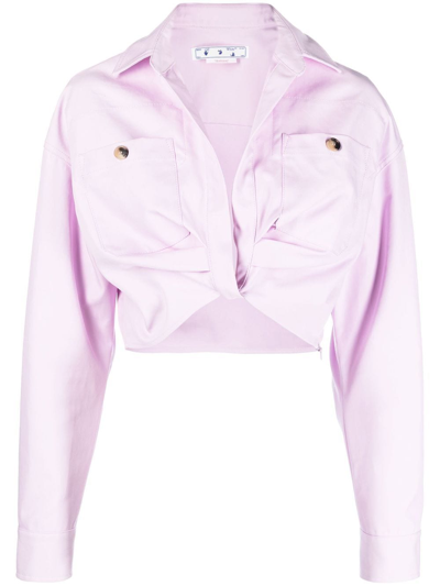 Off-white Co Twist Cropped Cargo Shirt In Purple