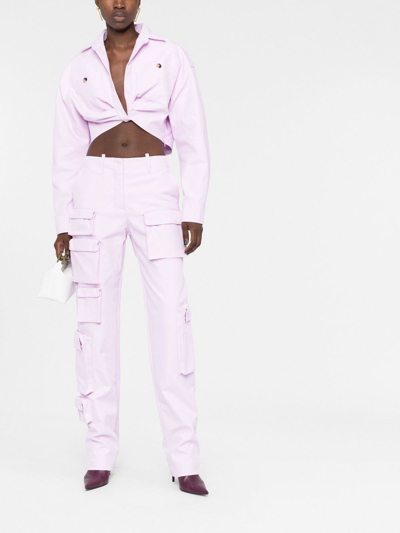 Shop Off-white Twisted-front Cropped Cotton Jacket In Purple