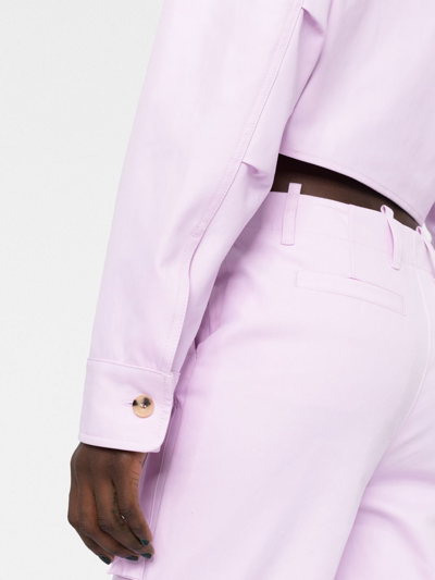 Off-white Co Twist Cropped Cargo Shirt In Purple