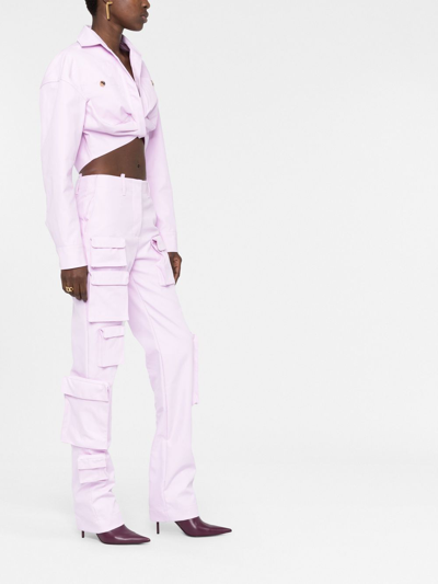 Shop Off-white Twisted-front Cropped Cotton Jacket In Purple