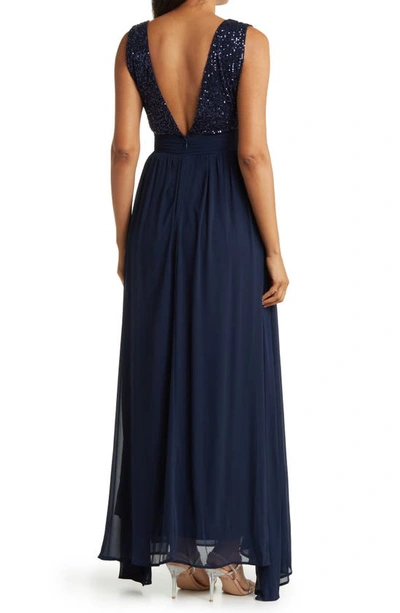 Love By Design Daphne Sequin Top V-plunge Maxi Dress In Navy Blazer