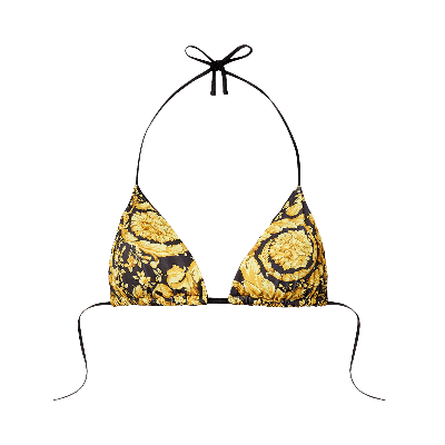 Pre-owned Versace Barocco Print Bikini Top 'black/gold'