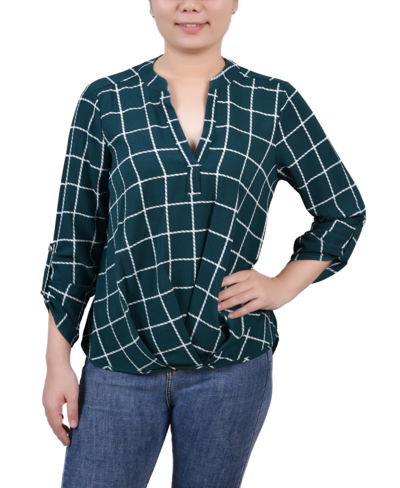 Ny Collection Petites Womens Surplice Printed Blouse In Botanical Green Box Print