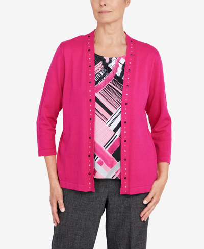 Shop Alfred Dunner Petite Theater District 3/4 Sleeve Sweater Includes An Attached Tank Top In Hot Pink