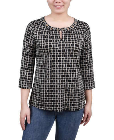 Ny Collection Petites Womens Grommet Embellished Blouse In Black Gold Harlie
