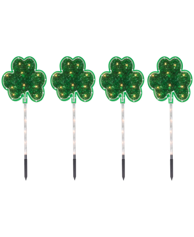 Northlight Shamrock St Patrick's Day Pathway Marker Lawn Stakes Clear Lights Set, 4 Piece In Green
