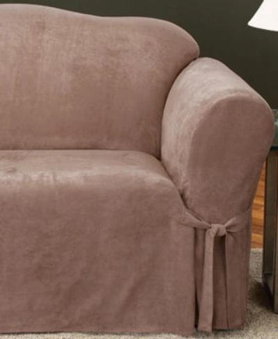 Shop Sure Fit Soft Faux Suede Slipcovers In Taupe