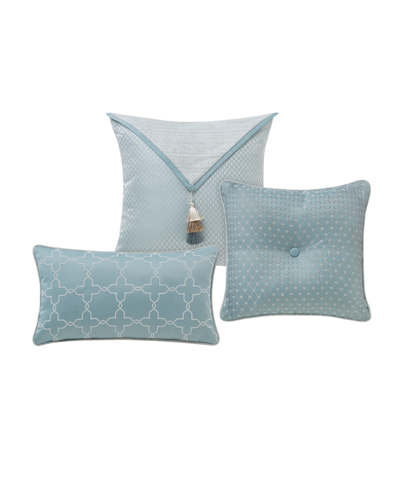 Shop Waterford Closeout!  Arezzo Textured Reversible 3 Piece Decorative Pillow Set In Blue