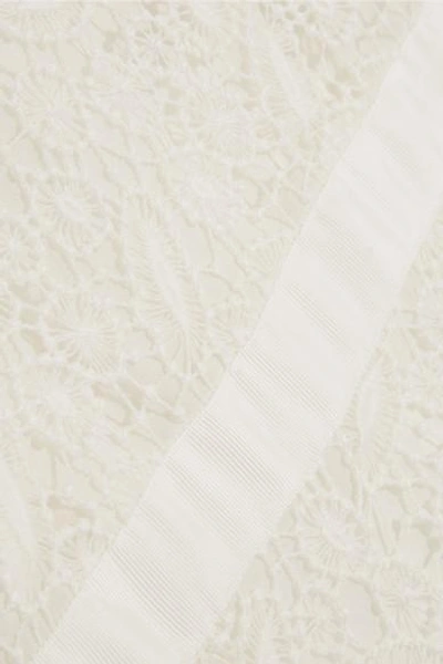 Shop Self-portrait Primrose Crepon-trimmed Guipure Lace Gown In White