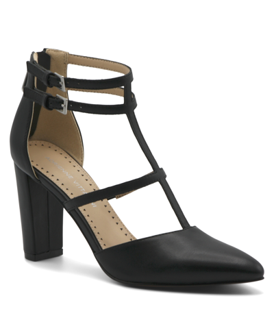 Shop Adrienne Vittadini Women's Nocera T-strap Pumps Women's Shoes In Black/faux Leather