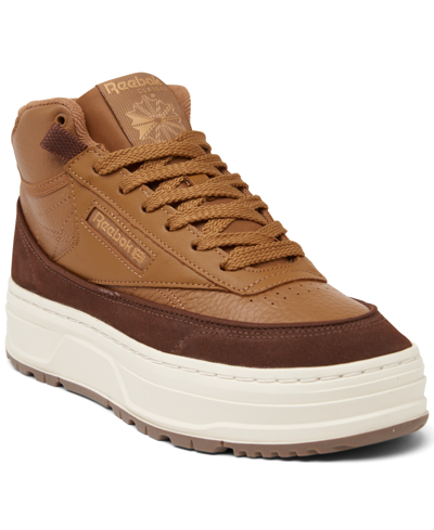 Shop Reebok Women's Club C Double Geo Mid Casual Sneakers From Finish Line In Wild Brown/brush Brown