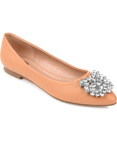 Shop Journee Collection Women's Renzo Jeweled Flats In Tan