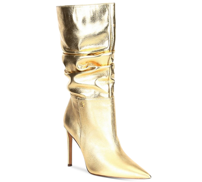 Shop Dkny Women's Maliza Ruched Pointed-toe Dress Boots In Gold