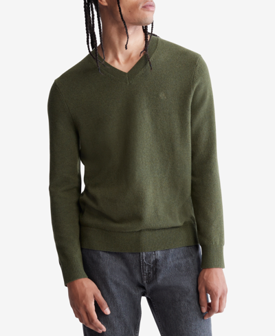 Calvin Klein Men's Regular-fit Merino Wool V-neck Sweater In Jolly Green  Bean Heather | ModeSens