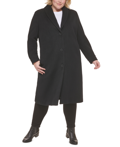 Calvin Klein Women's Plus Size Shawl-collar Walker Coat In Black | ModeSens