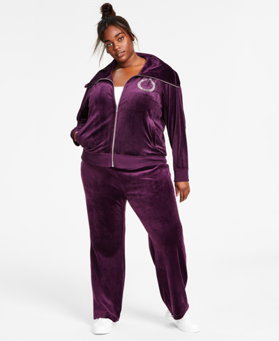 Calvin Klein Plus Size Funnel-neck Circle Logo Velour Zip-up Jacket In  Aubergine | ModeSens