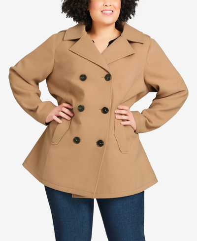 Shop Avenue Plus Size Faux Wool Peacoat In Camel