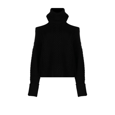 Shop Paige Black Cold-shoulder Knitted Sweater