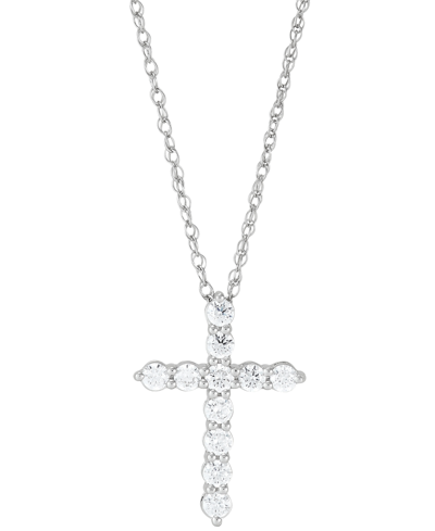 Grown With Love Lab Grown Diamond Cross Pendant Necklace (1 Ct. T.w.) In 14k White Or Yellow Gold, 16" + 2" Extender In White Gold